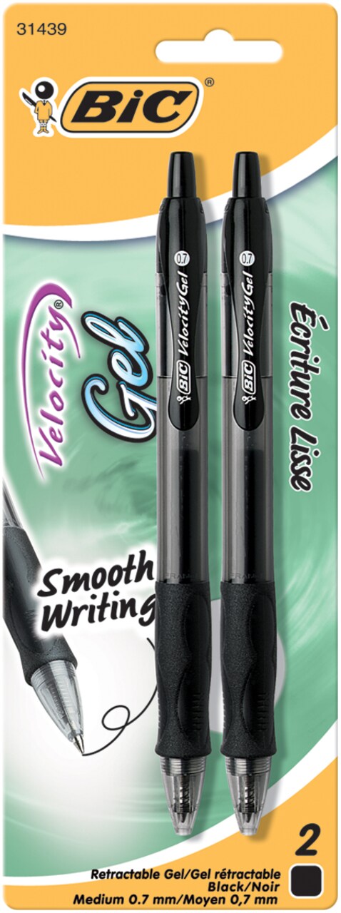 BIC Velocity Retractable Medium Point Gel Pens 2/Pkg-Black